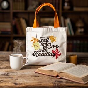DesignWorks Ink Fall in Love with Reading Tote - Cream and Orange